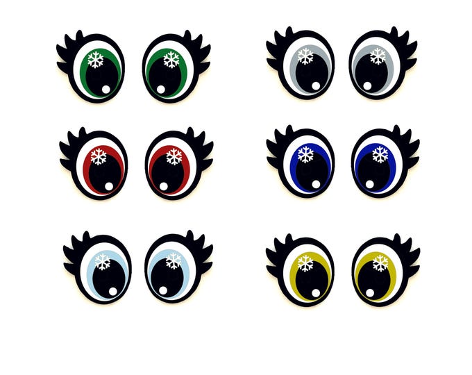 6 Pack, 3 Pack or Bulk Glitter Christmas Felt Eyes for Amigurumi, Holiday, Snowflake, Snowman, Crochet, Knit, Plushie, Kawaii