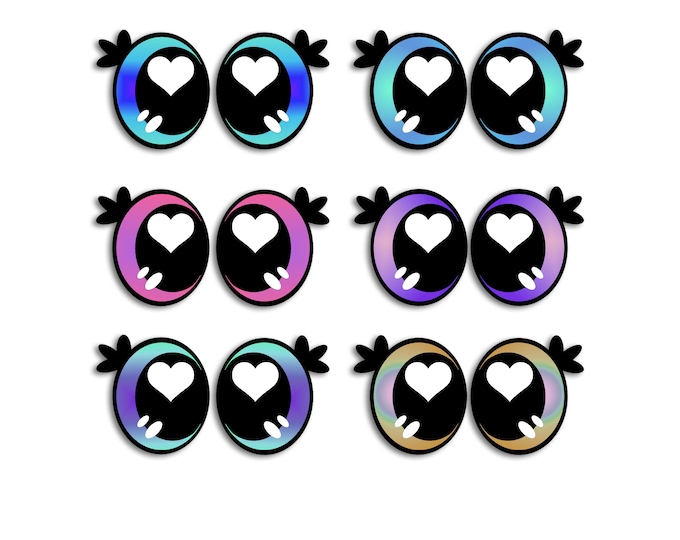 6 Pack, 3 Pack or Bulk Felt Eyes for Amigurumi, Crochet, Knit, Plushie, Glitter, Kawaii