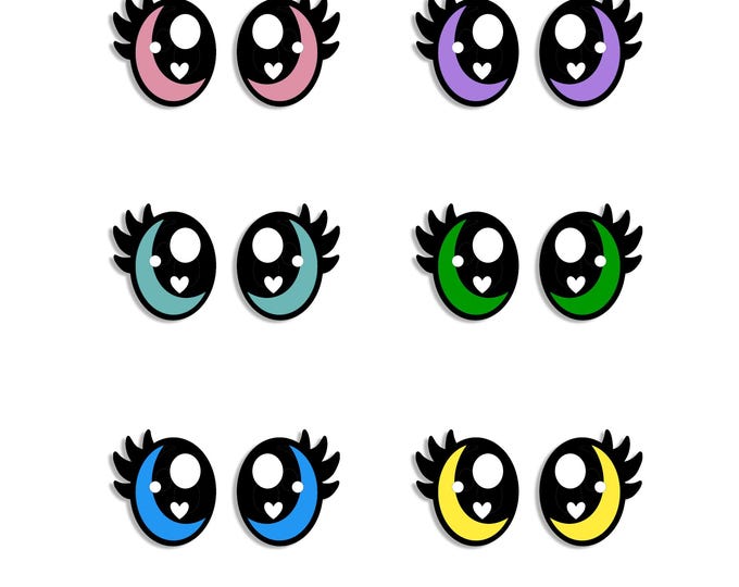 6 Pack, 3 Pack or Bulk Glitter Felt Eyes with Lashes for Amigurumi, Crochet, Knit, Plushie, Oval, Pink, Teal, Kawaii