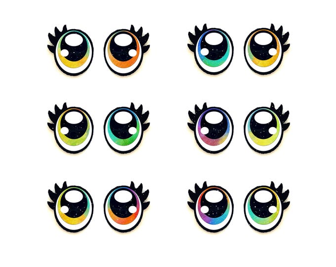 6 Pack, 3 Pack or Bulk Glitter Felt Eyes with Lashes for Amigurumi, Crochet, Rainbow, Knit, Plushie, Kawaii