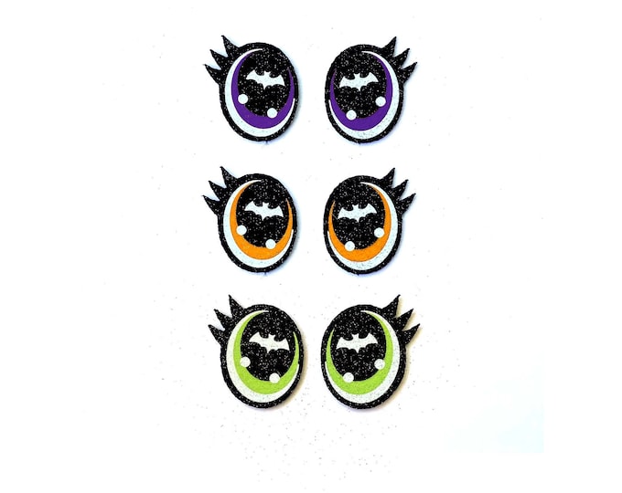 6 Pack, 3 Pack or Bulk Glitter Felt Eyes for Amigurumi, Halloween, Monster, Vampire, Crochet, Knit, Plushie, Monster, Ghost, Bats, Spider