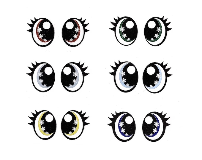 6 Pack, 3 Pack or Bulk Glitter Christmas Felt Eyes for Amigurumi, Holiday, Snowflake, Snowman, Crochet, Knit, Plushie, Kawaii