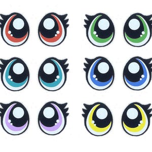 Paquete de 3 ojos de fieltro para amigurumi con pestañas, disponibles en varios tamaños. imagen 1