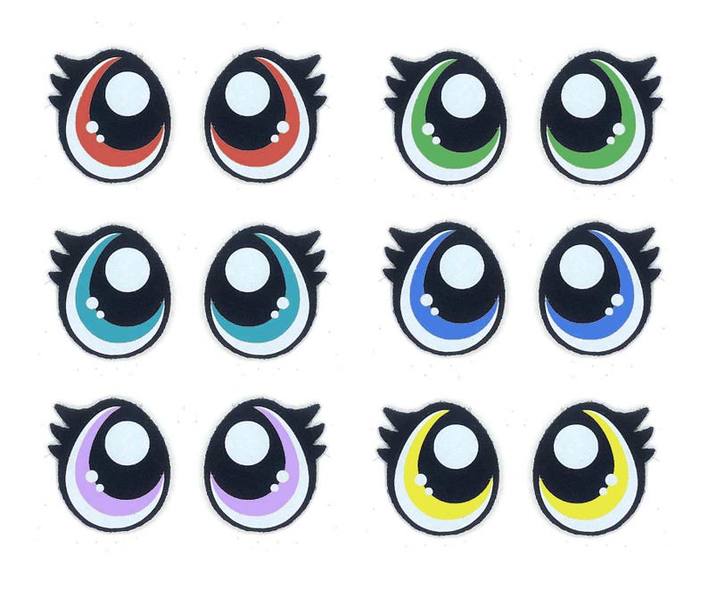 Paquete de 3 ojos de fieltro para amigurumi con pestañas, disponibles en varios tamaños. imagen 1