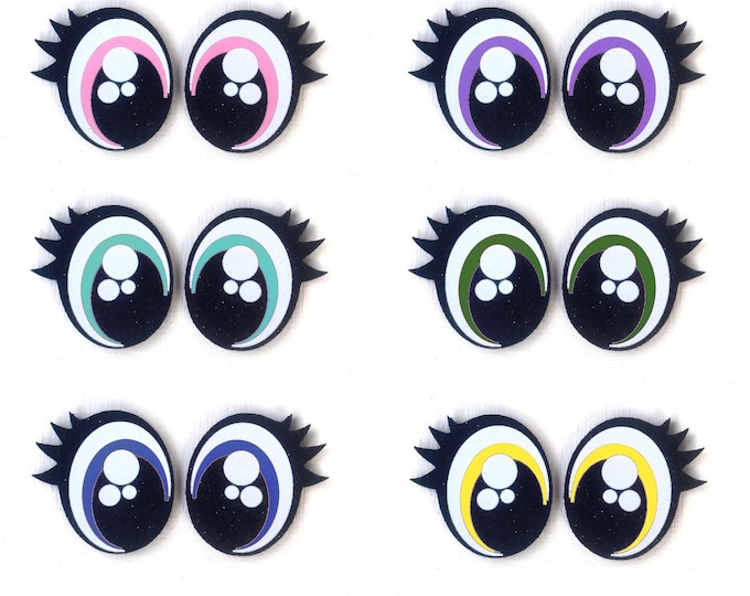 6 Pack, 3 Pack or Bulk Glitter Felt Eyes with Lashes for Amigurumi, Crochet, Knit, Plushie, Oval, Yellow, Kawaii