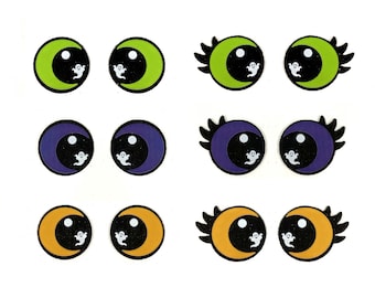 6 Pack, 3 Pack or Bulk Glitter Felt Eyes for Amigurumi, Halloween, Monster, Vampire, Crochet, Knit, Plushie, Monster, Ghost, Bats, Spider
