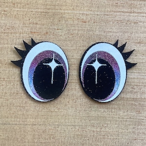 6 Pairs of Oval Cosmic Glitter Felt Eyes with Eyelashes *Multiple Sizes Available*