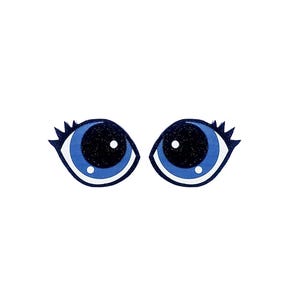 6 Pack, 3 Pack or Bulk Glitter Felt Eyes with Lashes for Amigurumi, Crochet, Knit, Plushie, Blue, Oval, Kawaii