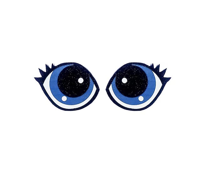 6 Pack, 3 Pack or Bulk Glitter Felt Eyes with Lashes for Amigurumi, Crochet, Knit, Plushie, Blue, Oval, Kawaii