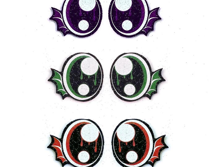 6 Pack, 3 Pack or Bulk Glitter Felt Eyes for Amigurumi, Halloween, Monster, Vampire, Crochet, Knit, Plushie, Monster, Ghost, Bats, Spider