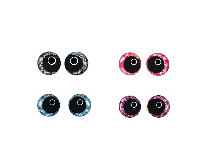 Glitter Sinker Safety Eyes for Amigurumi, Offset Pupil, 10mm-35mm