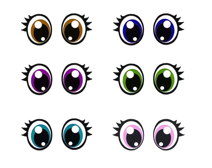Glitter Felt Eyes with Lashes for Amigurumi, Kawaii Plushies, Oval (3-48 Pack)