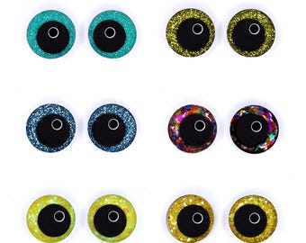 Glitter Sinker Safety Eyes for Amigurumi, Offset Pupil, 10mm-35mm