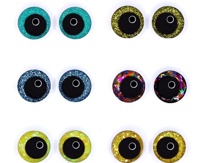 Glitter Sinker Safety Eyes for Amigurumi, Offset Pupil, 10mm-35mm