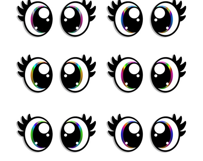 Rainbow Felt Eyes with Lashes for Amigurumi, Crochet, Kawaii Plushies (3-48 Pack)