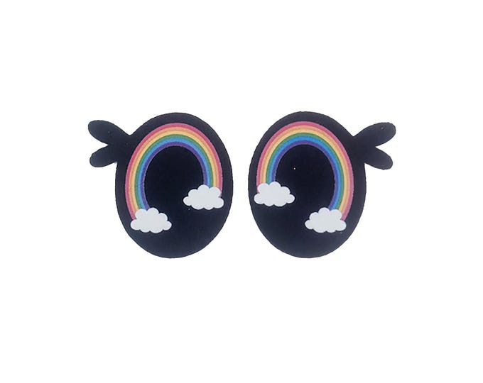 Glitter Felt Eyes with Lashes, Rainbow Clouds, Amigurumi, Crochet, Kawaii Plushie Accessories