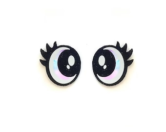 6 Pack, 3 Pack or Bulk Glitter Felt Eyes with Lashes for Amigurumi, Rainbow, Crochet, Knit, Plushie, Glitter, Kawaii