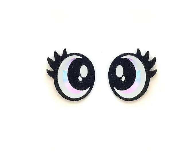 6 Pack, 3 Pack or Bulk Glitter Felt Eyes with Lashes for Amigurumi, Rainbow, Crochet, Knit, Plushie, Glitter, Kawaii