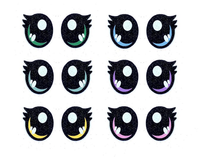 6 Pack, 3 Pack or Bulk Glitter Felt Eyes with Lashes for Amigurumi, Oval, Crochet, Knit, Plushie, Kawaii