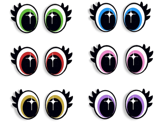 6 Pack, 3 Pack or Bulk Glitter Felt Eyes with Lashes for Amigurumi, Crochet, Knit, Oval, Plushie, Kawaii