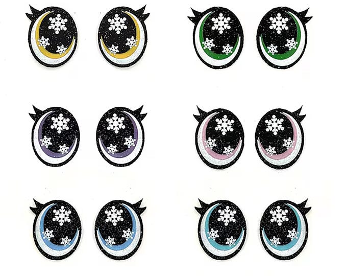 6 Pack, 3 Pack or Bulk Glitter Christmas Felt Eyes for Amigurumi, Holiday, Snowflake, Snowman, Crochet, Knit, Plushie, Kawaii