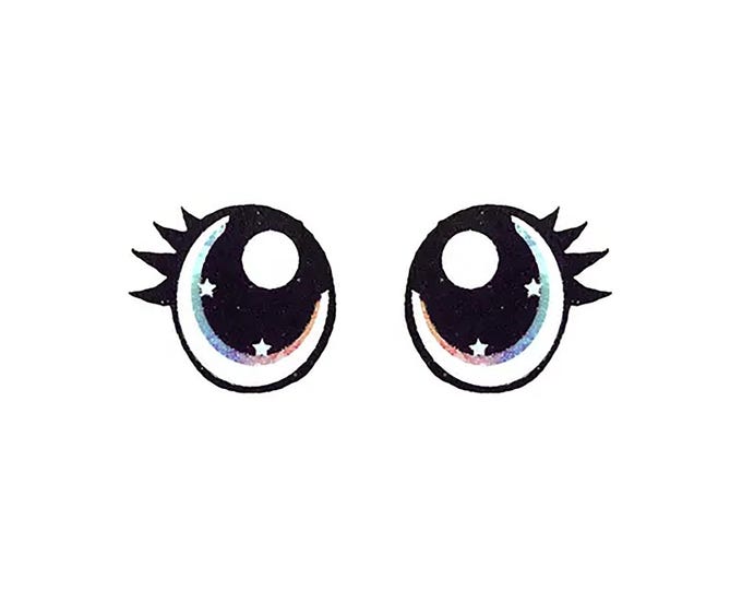 6 Pack, 3 Pack or Bulk Glitter Felt Eyes with Lashes for Amigurumi, Orange, Round, Crochet, Knit, Plushie, Kawaii