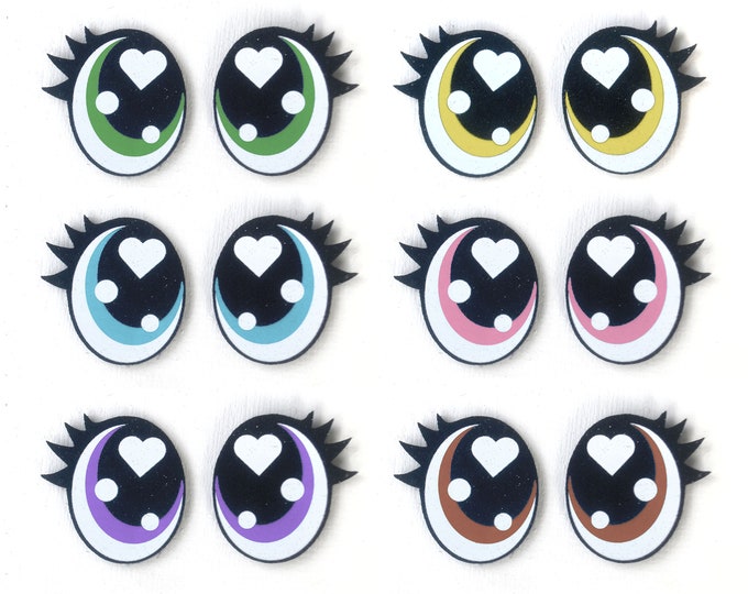 6 Pack, 3 Pack or Bulk Glitter Felt Eyes with Lashes for Amigurumi, Crochet, Knit, Plushie, Hearts, Oval, Kawaii