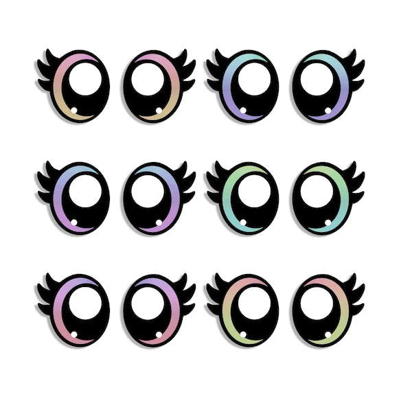 Felt Eyes with Lashes for Amigurumi, Crochet Plushies, Kawaii Oval (3-48 Pack)