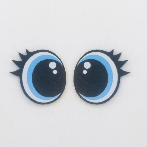 6 Pairs of Oval Blue Felt Eyes with Eyelashes *Multiple Sizes Available*