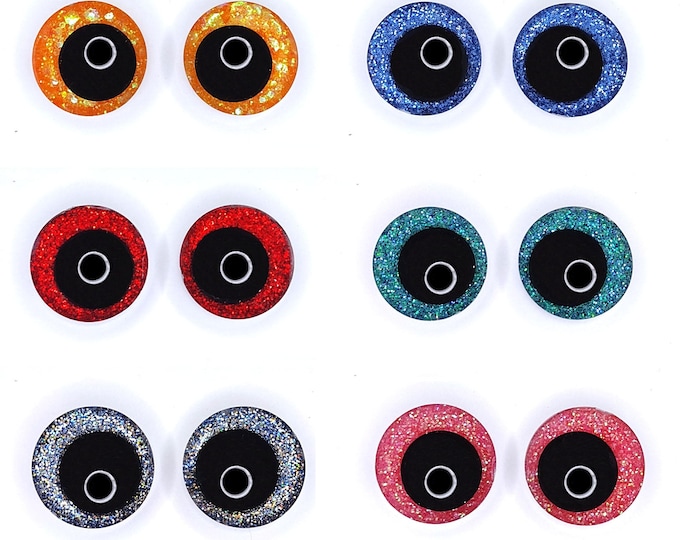 Glitter Sinker Safety Eyes for Amigurumi, Offset Pupil, 10mm - 35mm