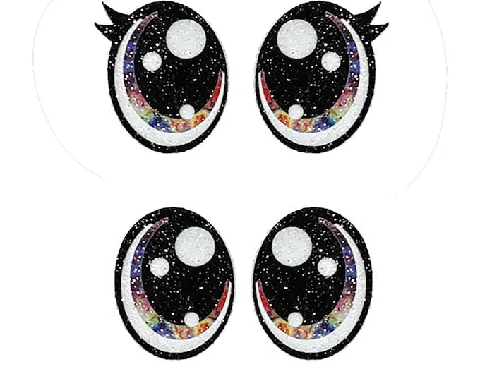 Glitter Felt Eyes with Lashes for Amigurumi, Kawaii Plushies, Oval (3, 6, 12, 24, 48 Pack)