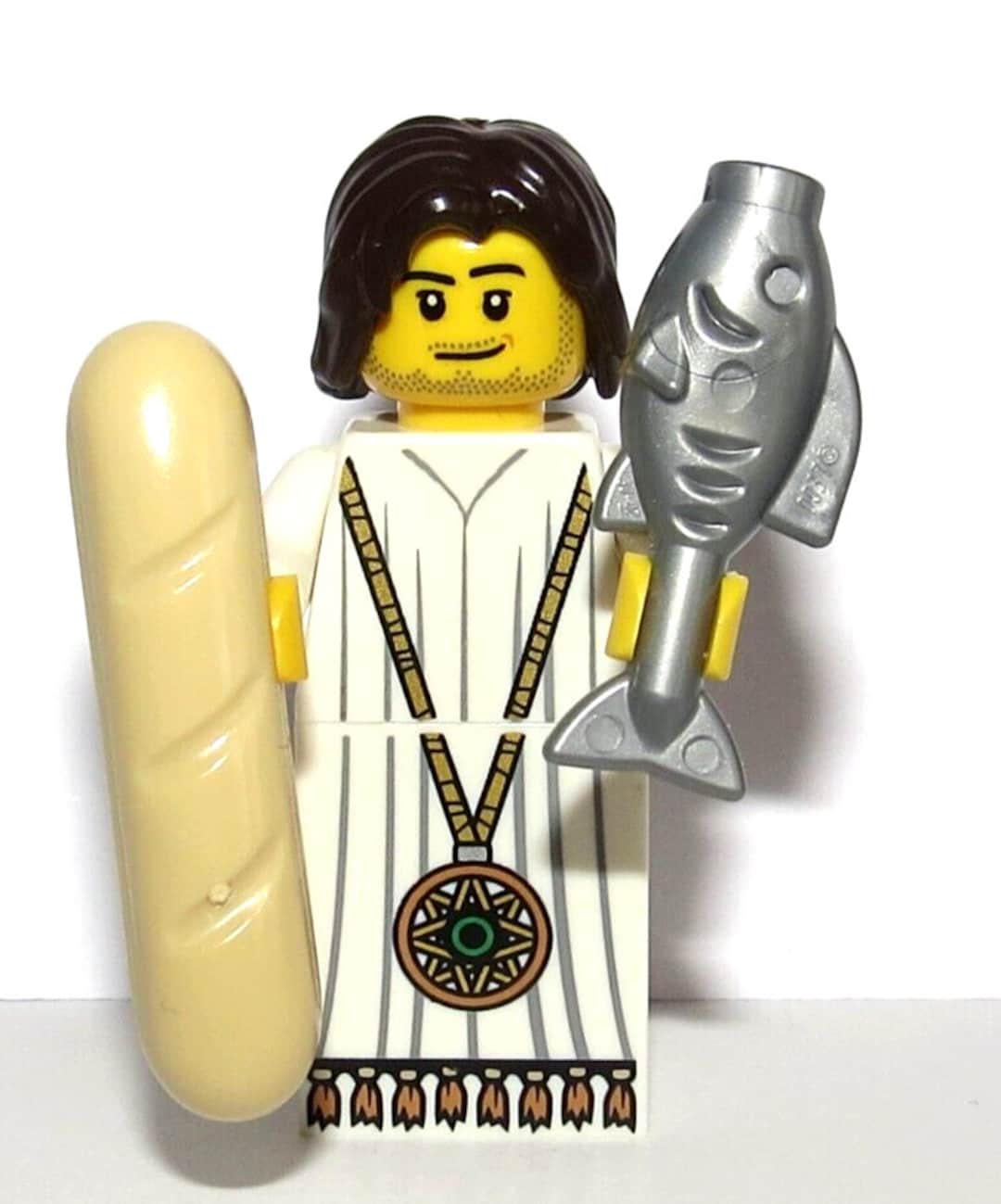 Lego Jesus Minifigure With Bread Fish Easter Xmas Nativity Advent Bible Etsy