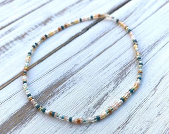 Dainty Miyuki Seed Bead Anklet, Bohemian Beach Stretch Ankle Bracelet, Breezy