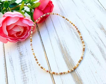 Beaded Stretch Anklet, Bohemian Beach Ankle Bracelet, Boho Stretchy Anklet, Sandy Shore