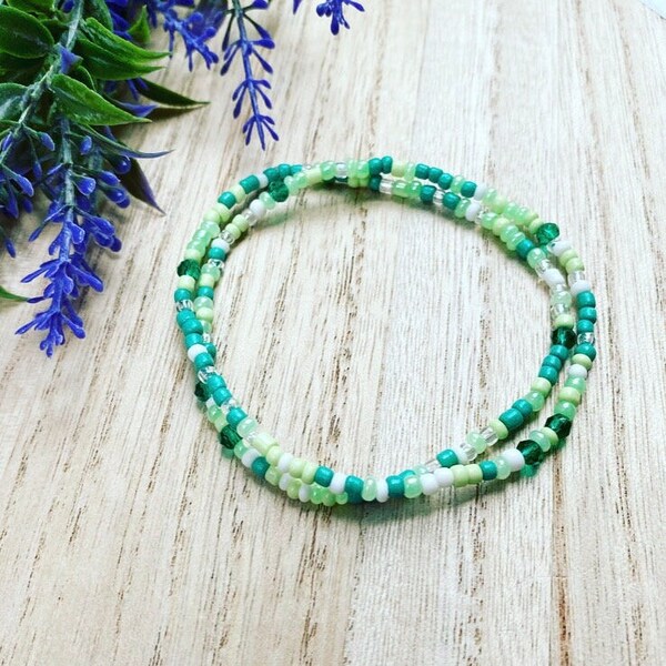 Ankle Bracelet, Beaded Anklet, Seed Bead Anklet, Women's Jewelry, Beaded Cute Jewelry, Beach Girly Jewelry, Dainty Boho Anklet, Emerald City