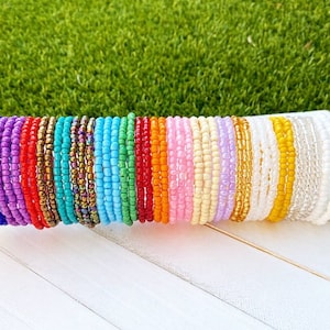 Seed Bead Stretch Bracelet Dainty Boho Minimalist Beaded Stacking Friendship Bracelet Choose Your Colors Colorful Stack Rainbow Gift For Her