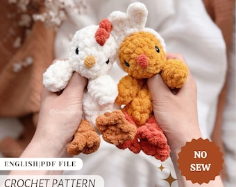 Crochet Chicken Pattern Snuggler Lovey No Sew Pattern English PDF