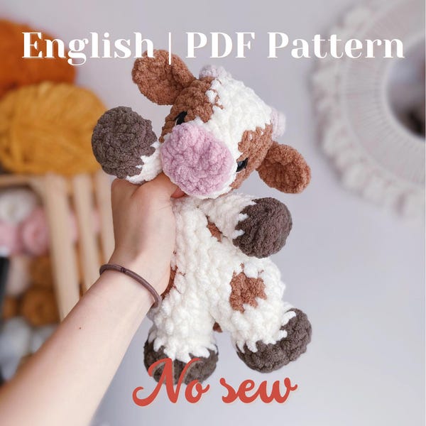 Crochet Cow Lovey Pattern – No-Sew Chloe Baby Cow (PDF Pattern)