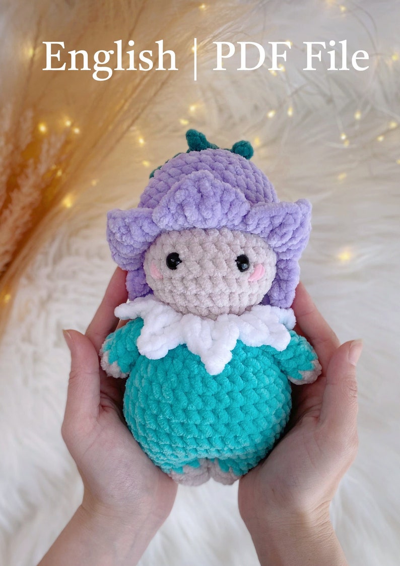 Low-sew Crochet Flower Crochet Bluebell Doll Flower Plushie: Maybelle the Bluebell Girl Amigurumi PDF patternEnglish image 1