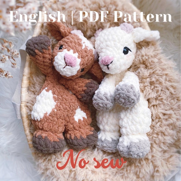 Crochet Baby Goat Lovey Pattern – Greta, No-Sew Amigurumi (PDF Pattern)