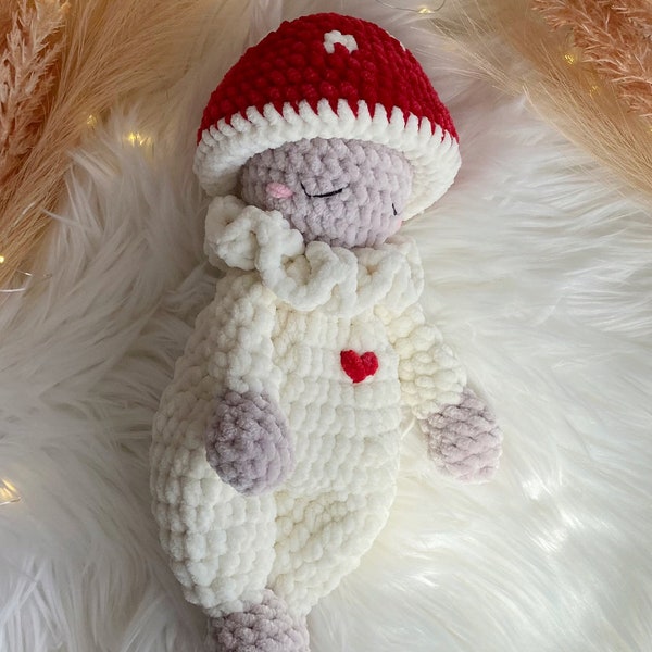 Couverture de sécurité Lovey Snuggler champignon au crochet : Milo the Mushy Baby | Patron PDF amigurumi | Anglais