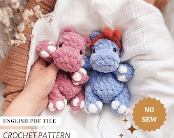 Crochet Hippo Pattern Snuggler Lovey No Sew Pattern English PDF