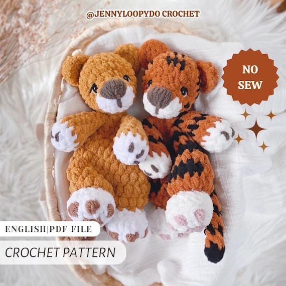Crochet Lion and Tiger Lovey Pattern: No-Sew Amigurumi (PDF Pattern)