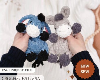 Patrón de burro de ganchillo, peluche para acurrucarse, patrón de costura baja en inglés (PDF)