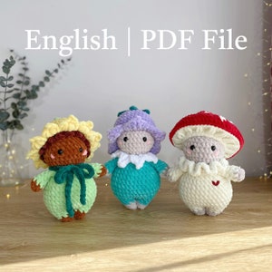 Low-sew Crochet Bluebell Sunflower Mushroom Crochet Doll bundle: The Garden Minions Amigurumi PDF patternEnglish image 1