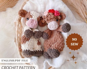 Crochet Cow & Highland Cow Lovey Pattern | No-Sew (PDF Pattern)