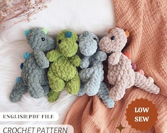 Crochet Dinosaur Pattern Snuggler Lovey No Sew Pattern English PDF