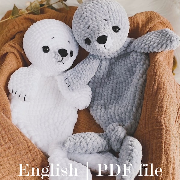 Gehaakte zeehond Lovey Snuggler Veiligheidsdeken: Stella the Baby Seal |Amigurumi PDF patroon|Engels