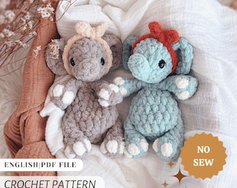 Crochet Elephant Pattern Snuggler Lovey No Sew Pattern English PDF