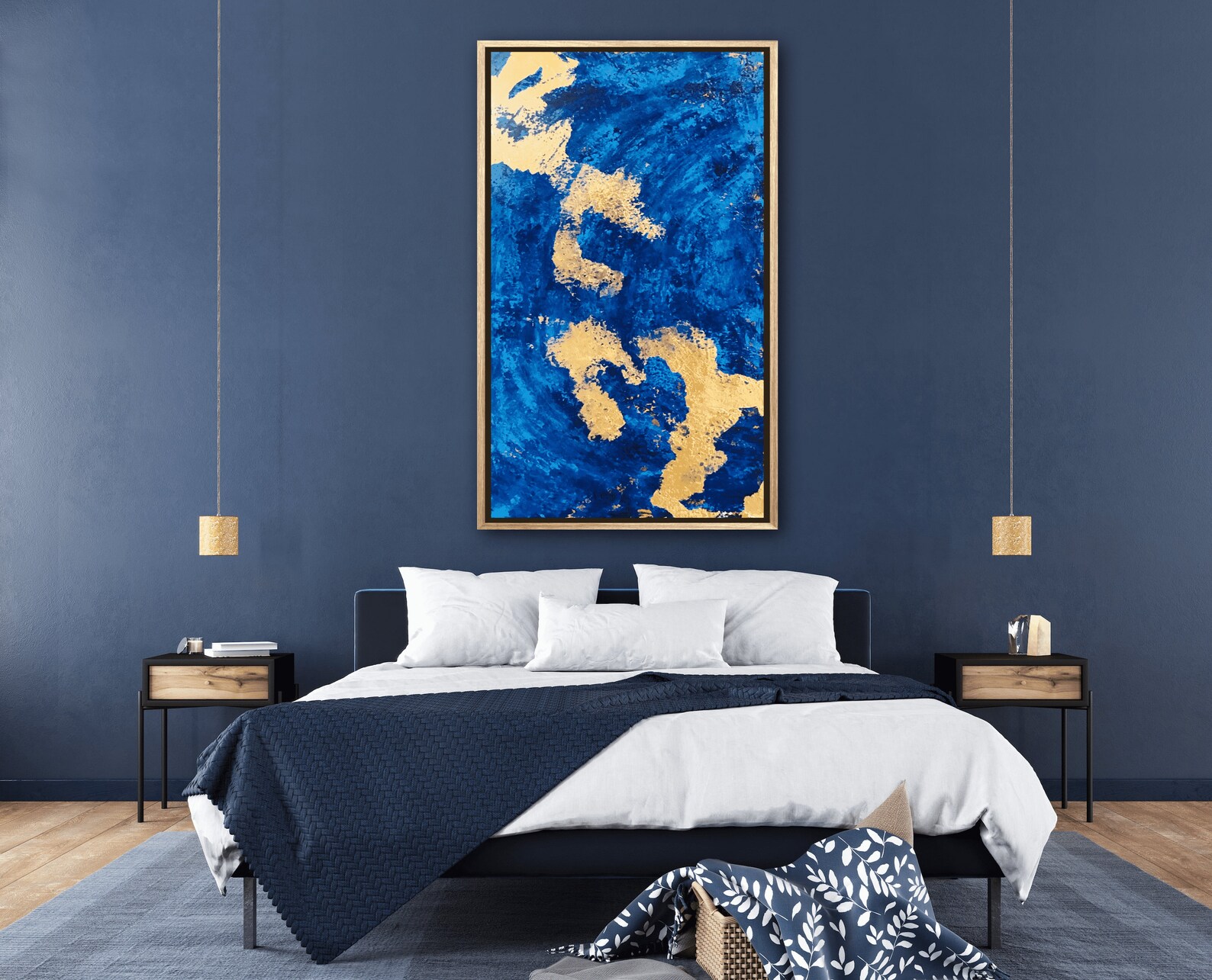 Gold Leaf Abstract Art Royal Blue Gold Leaf Painting Blue Gold Fine Art